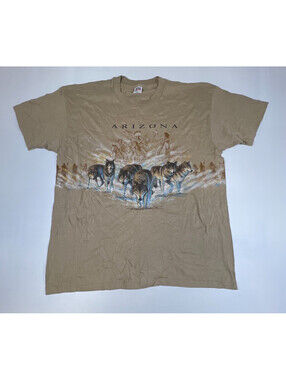 Vintage Anvil 1995 Arizona Wolf T-Shirt Men's 2XL Single Stitch Tan Graphic